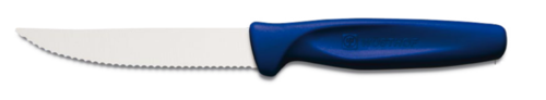 Couteau à steak lame dentelée 10 cm, manche bleu
