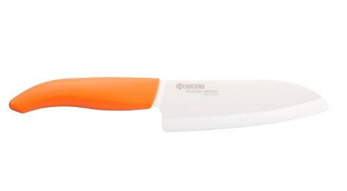 Couteau d'office Santoku lame en céramique blanche manche orange 14 cm