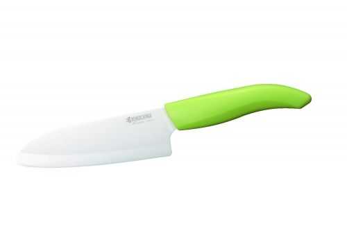 Couteau du Chef lame en c&eacute;ramique blanche manche vert 14 cm
