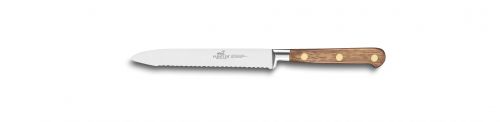 Couteau Légufruit cranté ou bagel forgé 12 cm Périgord manche en noyer rivets la