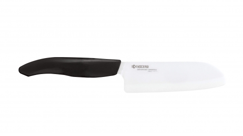 Couteau Mini Santoku  lame en céramique blanche manche noir 11.5 cm