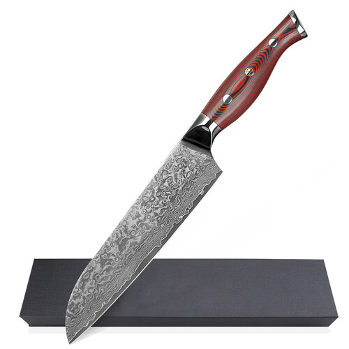 Couteau Santoku 18,5 cm  Yunikon VG10 Fibre De Verre Rouge