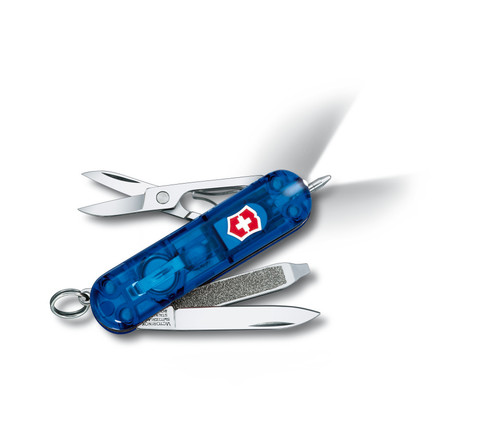 Couteau suisse 5 pièces 7 fonctions Signature Lite manche bleu translucide