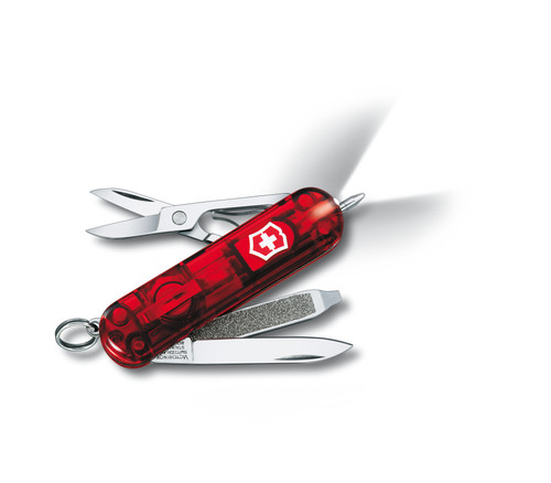 Couteau suisse 5 pièces 7 fonctions Signature Lite manche rouge translucide