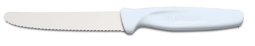 Couteau universel lame dentelée 10 cm, manche blanc