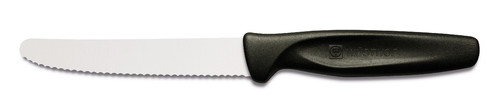 Couteau universel lame dentelée 10 cm, manche bleu