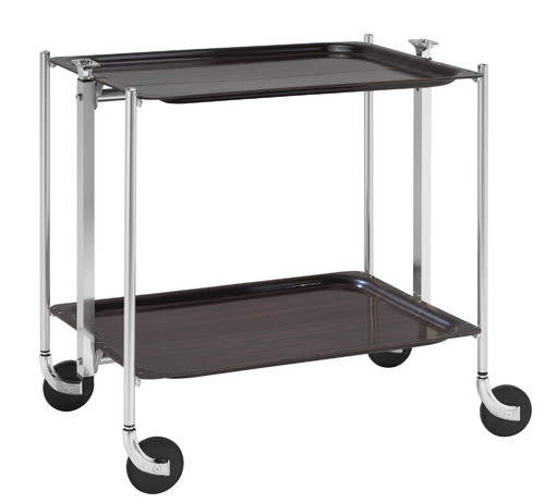 Desserte de cuisine Textable chromé 2 plateaux bois Ébène