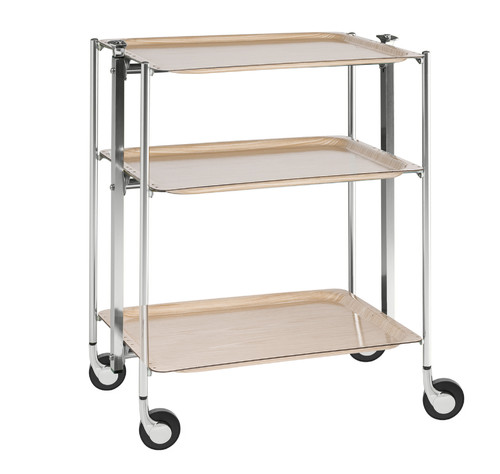 Desserte de cuisine Textable chromé 3 plateaux bois Bouleau