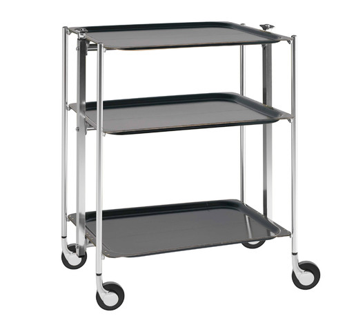 Desserte de cuisine Textable chromé 3 plateaux bois Ébène