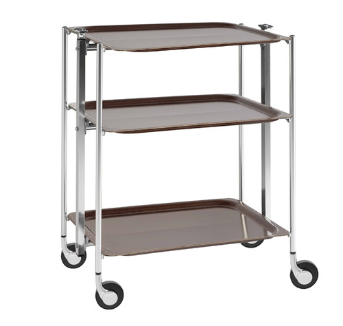 Desserte de cuisine Textable chromé 3 plateaux bois Wengé