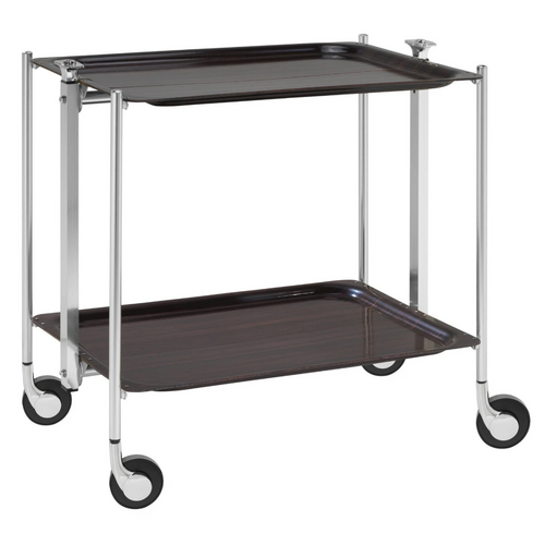 Desserte roulante et pliante 2 étages montants chromés plateaux stratifiés Palis