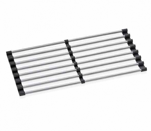 Dessus d'&eacute;vier pliable en inox et silicone noir 46 x 22 cm