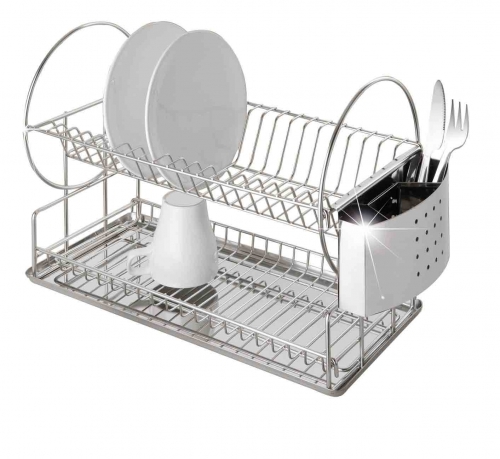 Egouttoir à vaisselle 2 étages en acier inoxydable - 45x21x33 cm