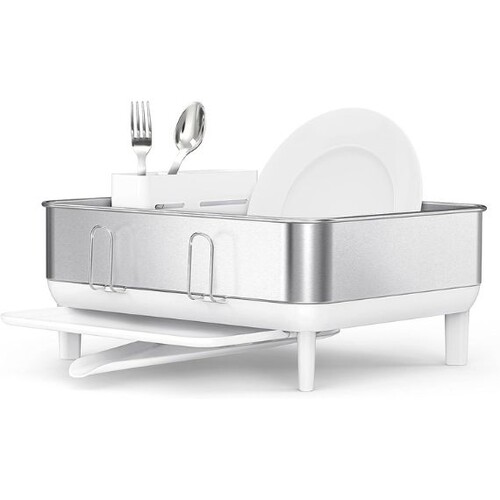 Egouttoir &agrave; vaisselle compact &agrave; cadre acier et blanc