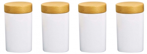 Ensemble de 4 pots &agrave; &eacute;pices en porcelaine blanche avec socle en bois TC4PES