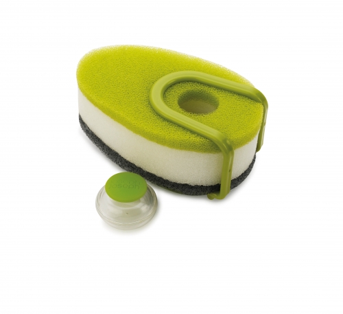 Eponge grattante verte avec r&eacute;servoir & support