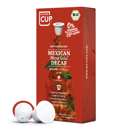 Etui de 10 capsules biodégradables de café Mexican Maya Gold Decaf Bio
