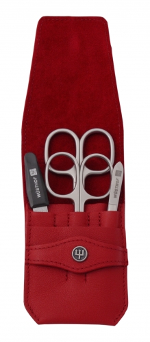 Etui manucure en cuir 4 pi&egrave;ces - Rouge W&uuml;sthof