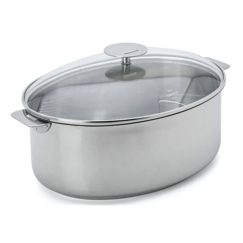 Faitout ovale 30 cm inox Mutine induction amovible avec grille & couvercle en ve