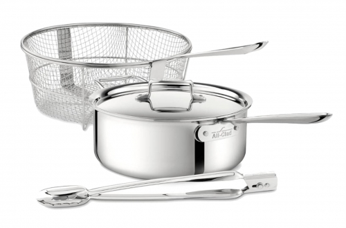 Friteuse All-Clad inox D5  5.7 L &oslash; 27 cm avec panier inox, pince & couvecle