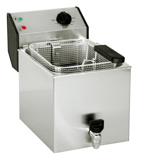 Friteuse professionnelle &agrave; zone froide 8 litres inox avec robinet de vidange