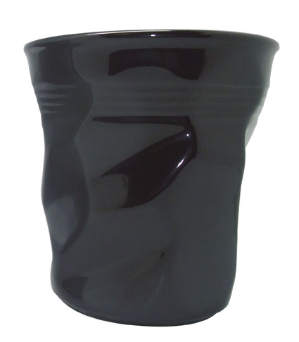 Gobelet porte ustensiles 'Froiss&eacute;' en c&eacute;ramique &oslash; 14  cm H 15  cm noir
