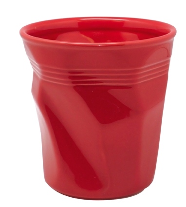 Gobelet porte ustensiles 'Froiss&eacute;' en c&eacute;ramique &oslash; 14  cm H 15  cm rouge