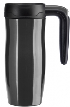 Gourde & mug noire en acier inoxydable 0.47 L - verroullage anti-d&eacute;bordement   -
