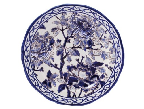 Grande Assiette Plate Extra Pivoines Bleues