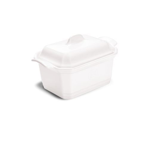 Grande terrine en c&eacute;ramique avec presse 24x15 cm Blanc Farine