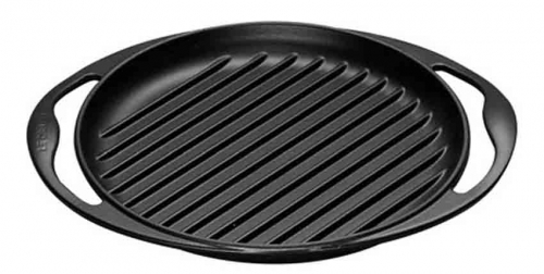 Gril Sensation Le Creuset rond 25 cm avec poign&eacute;es fonte - Noir tous feux