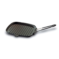 Grill noir en fonte &agrave; poign&eacute;e repliable- carr&eacute; 24 x 24 cm