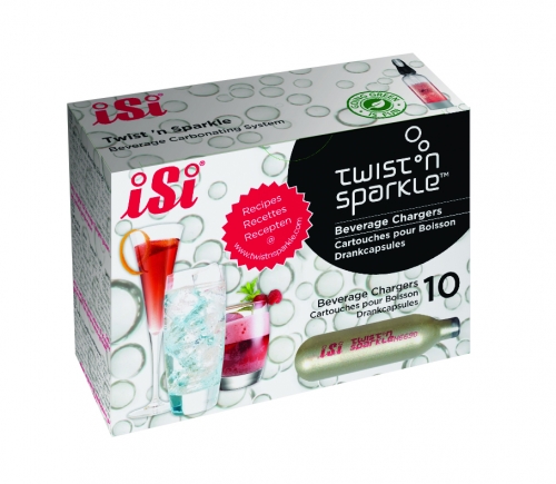 Lot de 10 cartouches de CO2 Twist'n'Sparkle pour boisson gazeuse