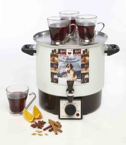 Marmite &agrave; vin chaud 9 L avec thermostat avec plateau inox et 6 verres &agrave; vin chau