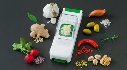 Mini trancheur Alligator blanc & son bac de r&eacute;cup&eacute;ration