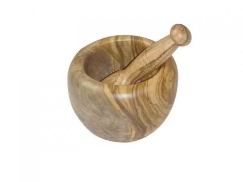 Mortier et pilon en olivier diam&egrave;tre 16 cm