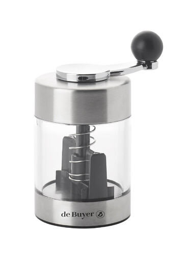 Moulin &agrave; chocolat avec manivelle en acier transparent en inox 10cm