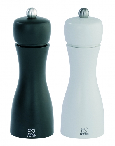 Moulin à poivre et moulin à sel bicolore noir et blanc Tahiti - 15 cm