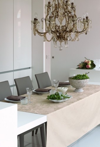 Nappe carr&eacute;e Le Jacquard Fran&ccedil;ais 170x170  Pivoine Sable 100% coton Enduction ac