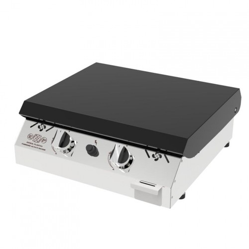 Plancha inox Iparla 56 cm 2 feux gaz couvercle noir