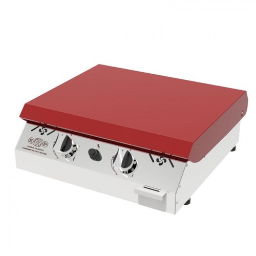 Plancha inox Iparla 56 cm 2 feux gaz couvercle rouge