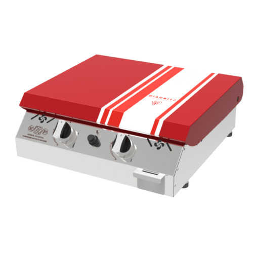 Plancha inox Ursuia 56 cm  2 feux gaz couvercle fuschia - EMAZTEA