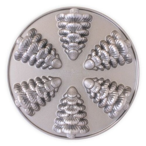 Plaque à gâteaux en fonte d\'aluminium Silver de 6 mini-sapins de Noël