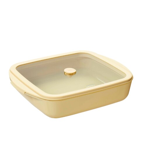 Plat carr&eacute; en verre 1,6L effet c&eacute;ramique avec couvercle en verre et silicone - C