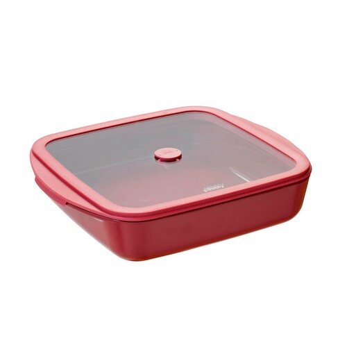 Plat carré en verre 1,6L effet céramique avec couvercle en verre et silicone - G