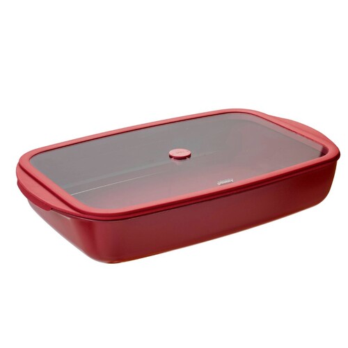 Plat rectangulaire en verre 3,6L effet céramique avec couvercle en verre et sili