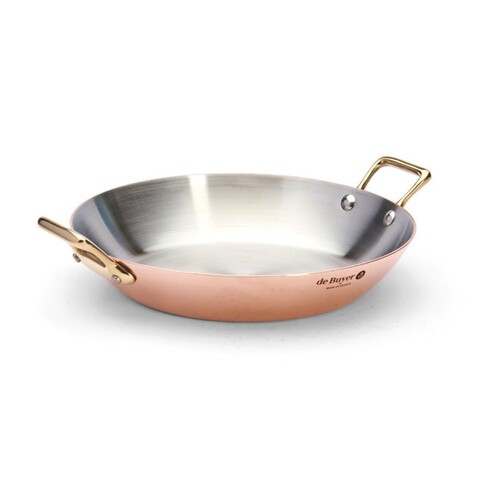 Plat rond cuivre-inox 2anses laiton 24cm