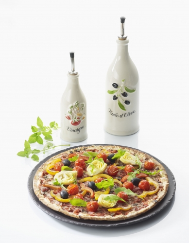 Plateau &agrave; fromage rond porcelaine noire 32 cm x 1.5 cm