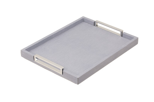 Plateau &agrave; poign&eacute;es rev&ecirc;tement vachette imprim&eacute;e - gris fum&eacute;, Mini