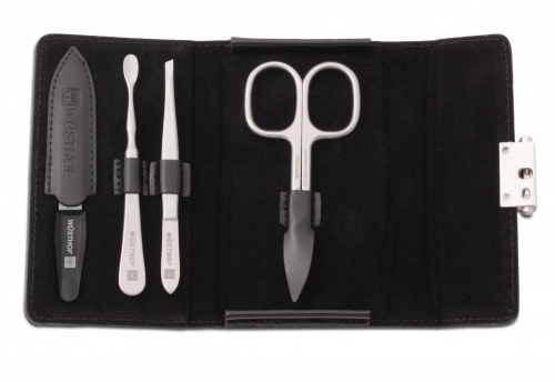 Pochette manucure en cuir 4 pi&egrave;ces - Noir W&uuml;sthof